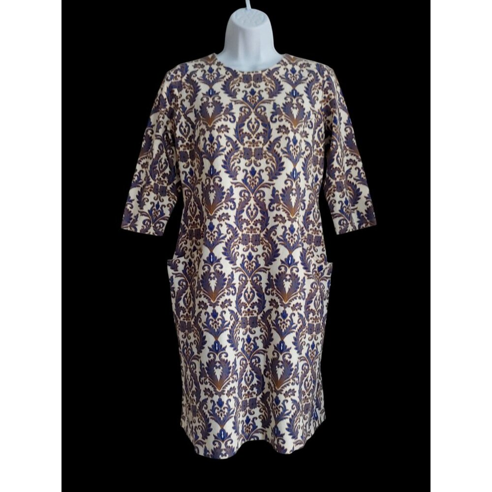 J McLaughlin Catalyst Dress Vintage Brocade  3/4 Sleeve Stretch Pockets M